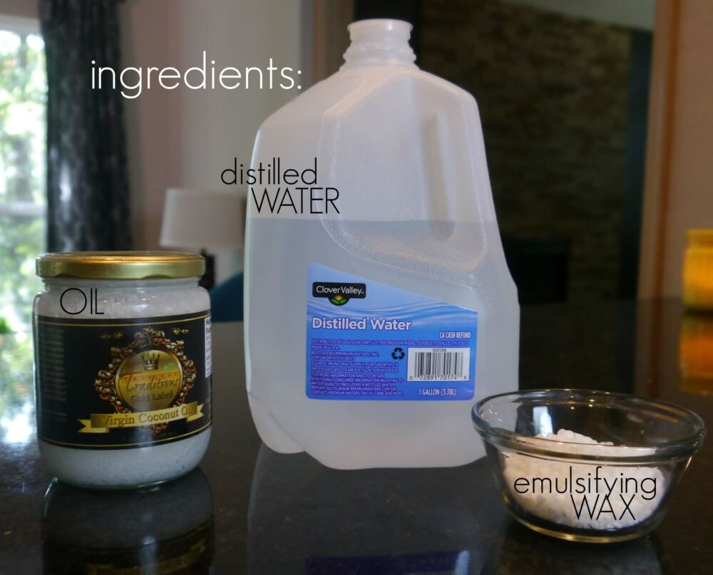 Coconut Oil, distilled water and emulsifying wax lotion making ingredients. 