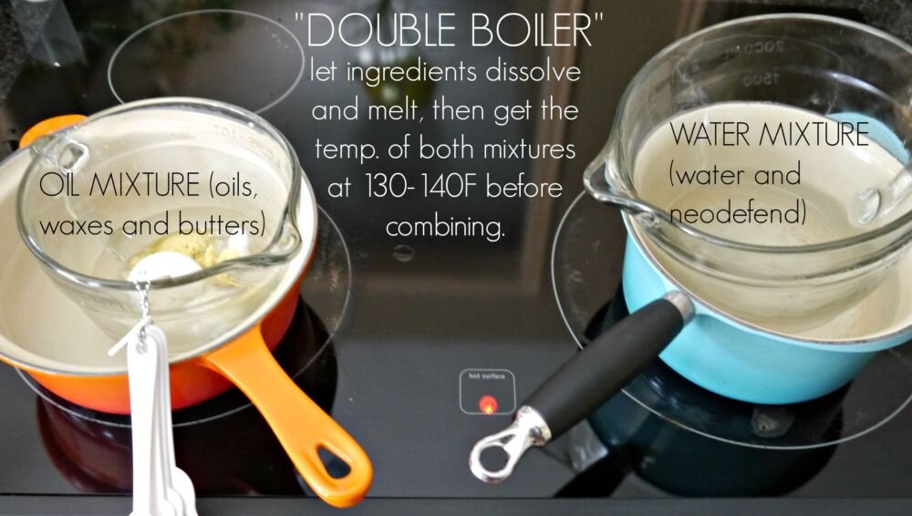 Double Boiler lotion set up on stove top