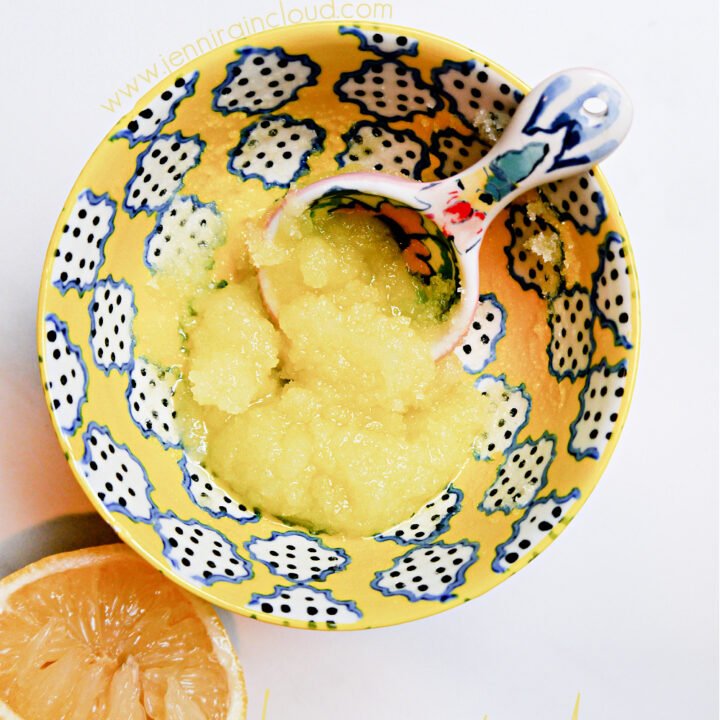 A bowl of DIY Sugar Scrub with Lemon & Olive Oil