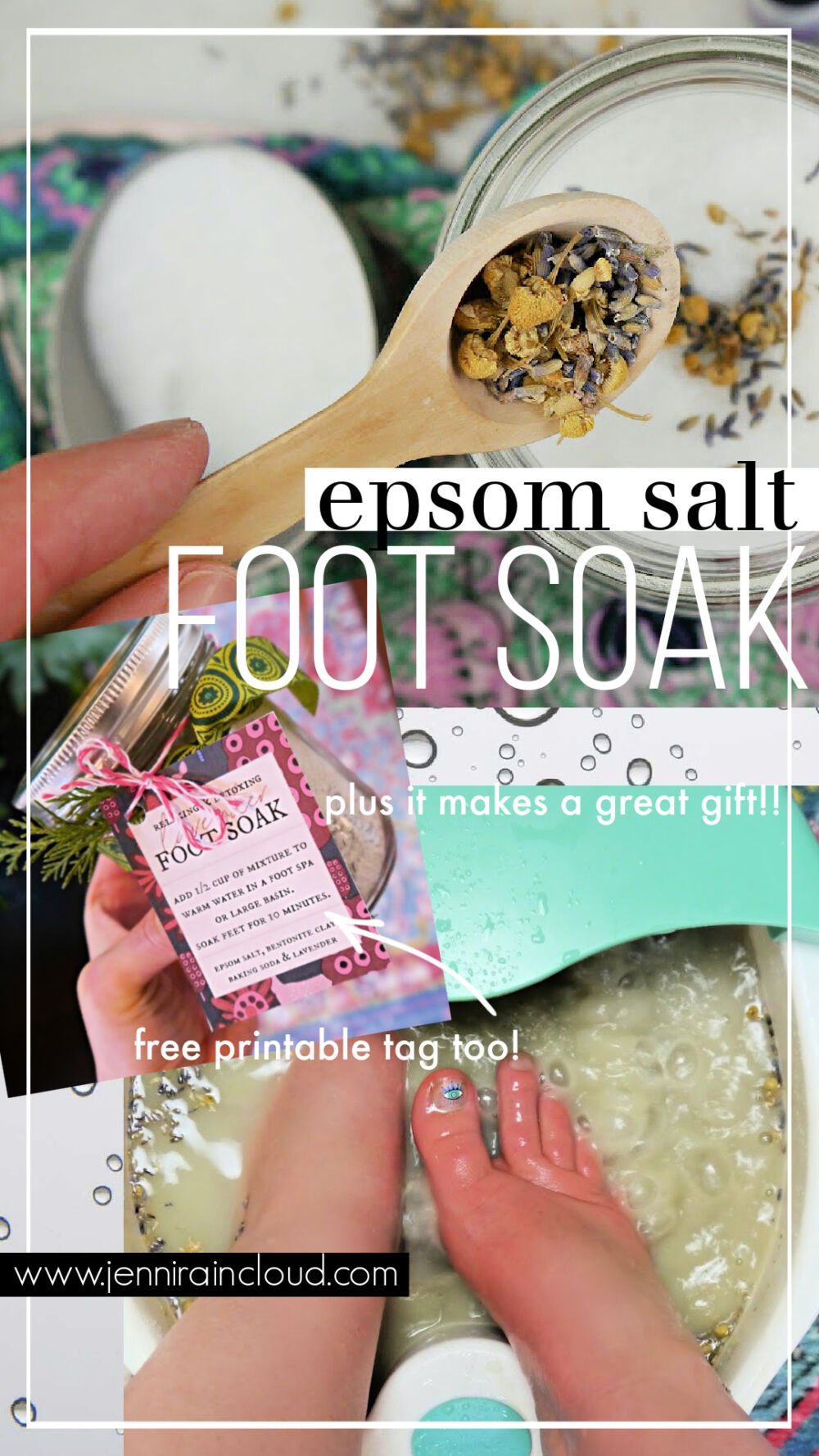 3 pictures of Epsom Salt foot soak for Pinterest.