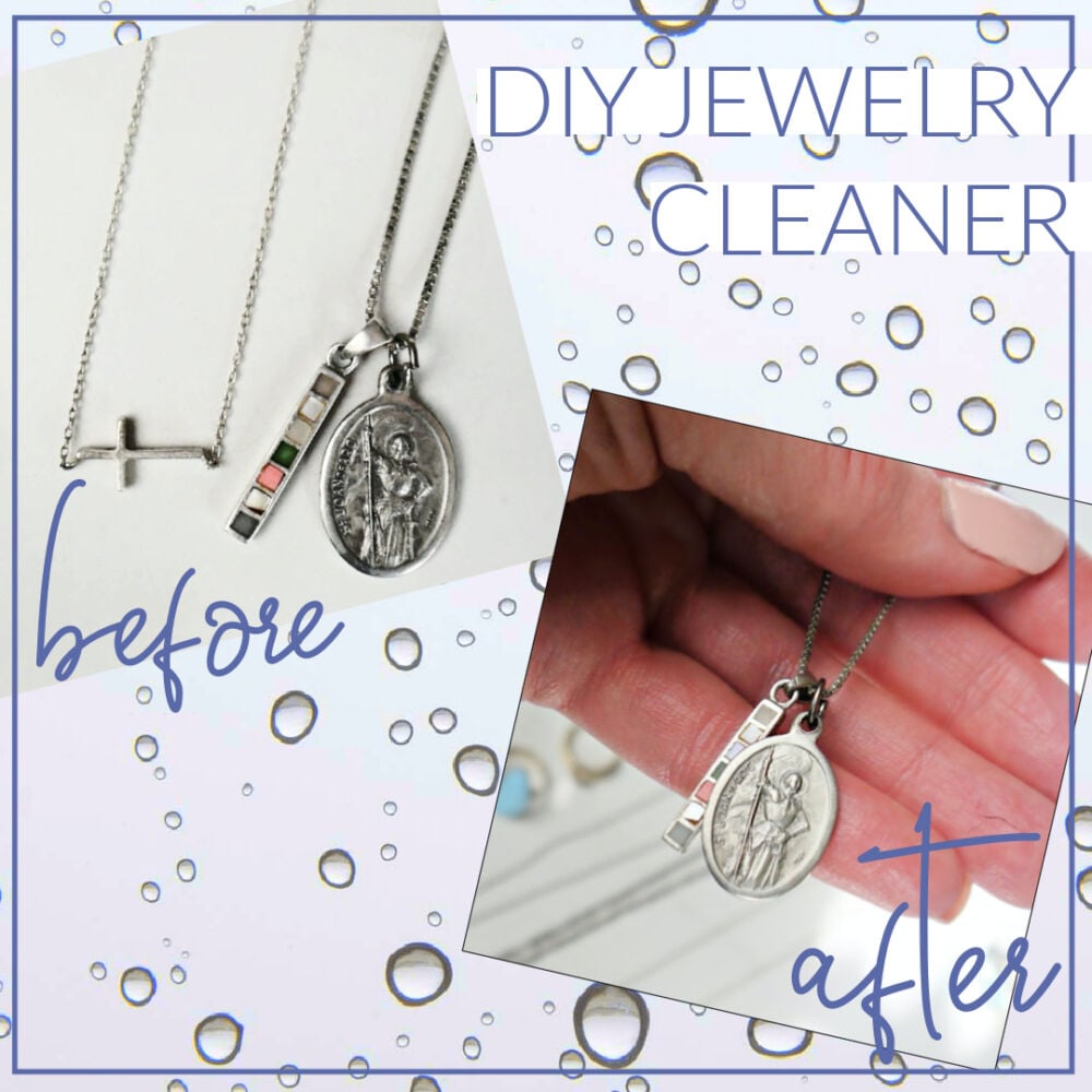 2 pics of a silver necklace. Tarnished and Clean.