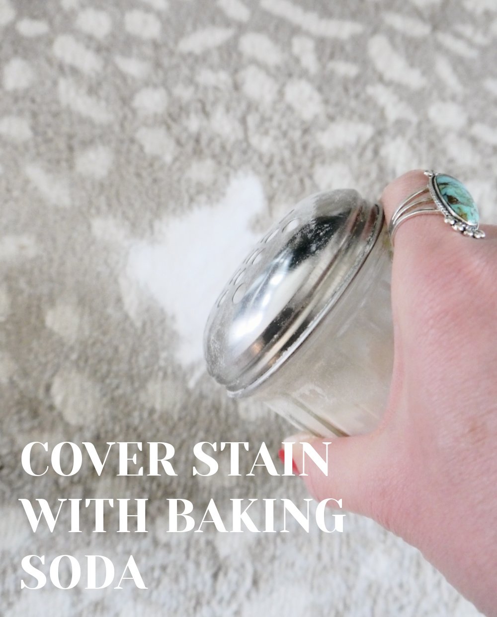 Pouring baking soda over stain.