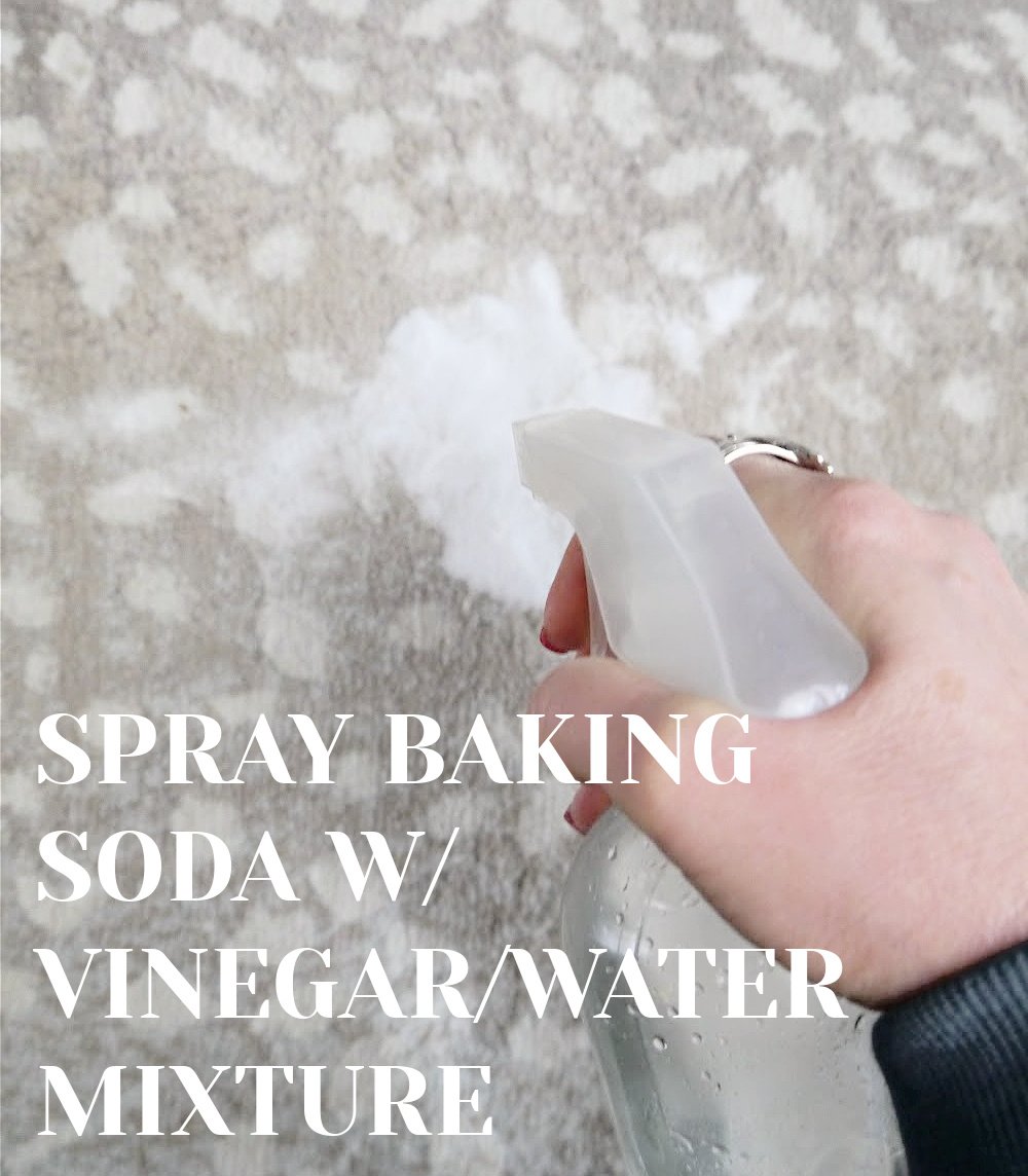 Spray water and vinegar over the baking soda.
